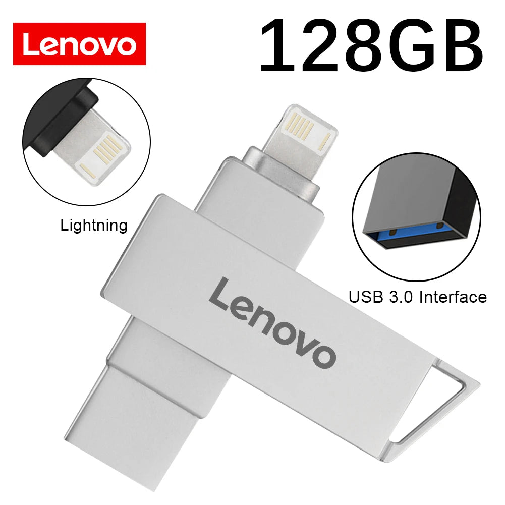 Lenovo Pen Drive 2TB 1TB USB Flash Drive For Iphone OTG Lightning USB 3.0 Metal 2-in-1 Pendrive High Speed Memory Stick 128GB