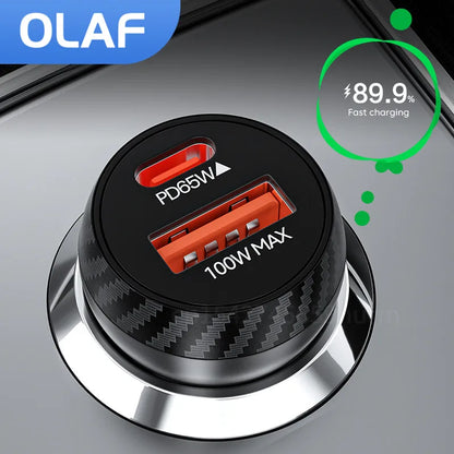 Olaf Mini PD 65W USB C Car Charger Fast Charging Car Fast Charger 100W Dual Port Multifunction Adapter for iPhone Samsung Xiaomi