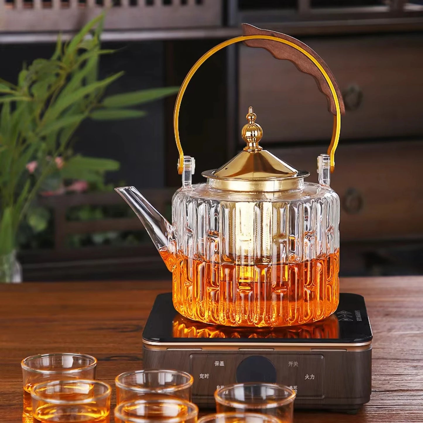 1000ML Glass Tea Pot with Tea Infuser Teapot Gold Heat Resistant Water Kettle  Coffee Flower Tea Teapots  Kitchen Teawear