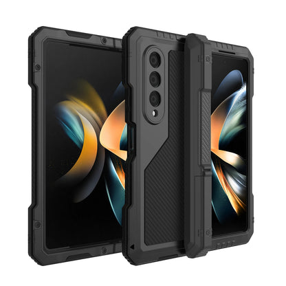 for Samsung Galaxy Z Fold 4 Metal Case with Kickstand, 3 Layers Full Body Protective Shockproof Aluminium Cover for Z Fold 4