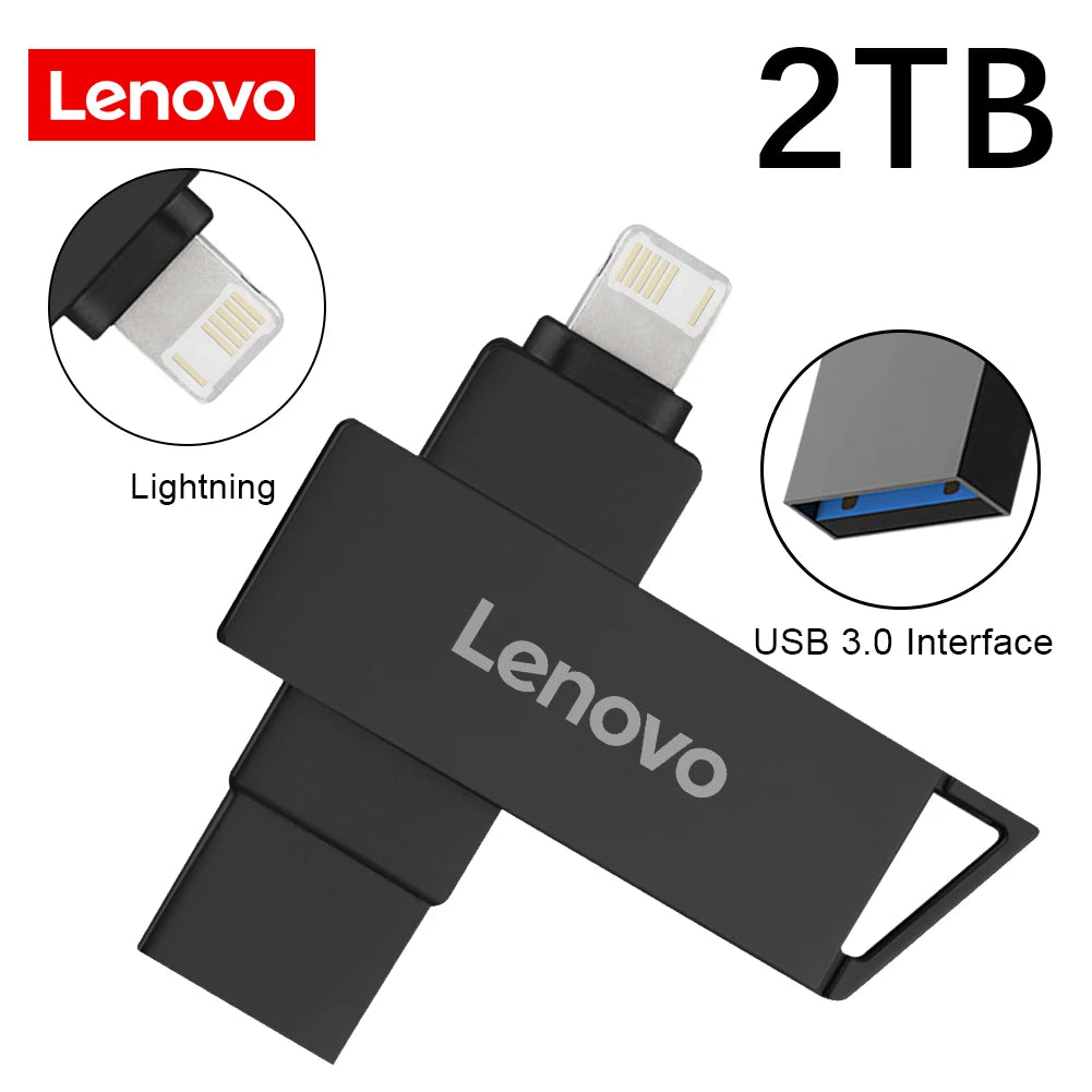 Lenovo Pen Drive 2TB 1TB USB Flash Drive For Iphone OTG Lightning USB 3.0 Metal 2-in-1 Pendrive High Speed Memory Stick 128GB