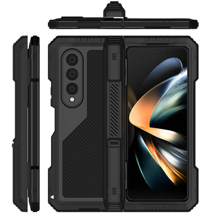 for Samsung Galaxy Z Fold 4 Metal Case with Kickstand, 3 Layers Full Body Protective Shockproof Aluminium Cover for Z Fold 4