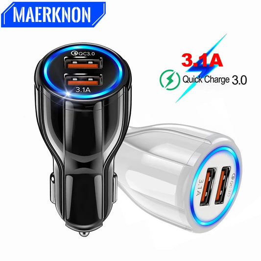 30W Car Charger Quick Charge Cigarette Lighter Adapter 2-Port USB A Fast Charging Phone Charger for iPhone Xiaomi Samsung Huawei