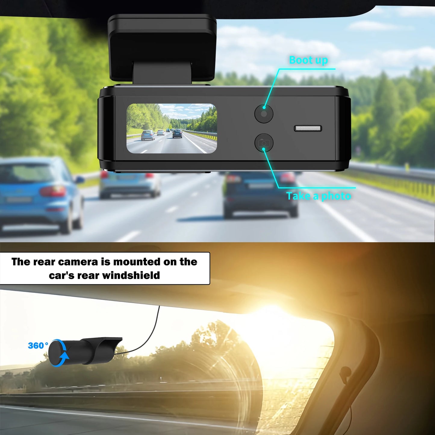 Aprilboy 4K WIFI Dash Cam 2160P Car DVR Front and Rear Dual Lens Auto Car Camera with Night Vision G-Sensor 24H Parking Monitor