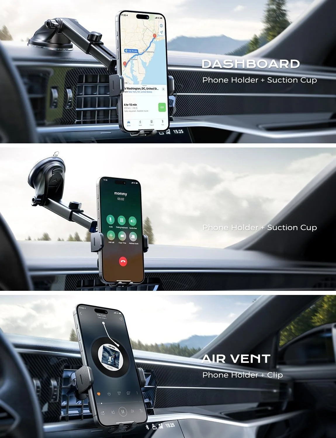 Dashboard car mobile phone wireless charging holder 15W fast charging suitable for iphone Android Huawei