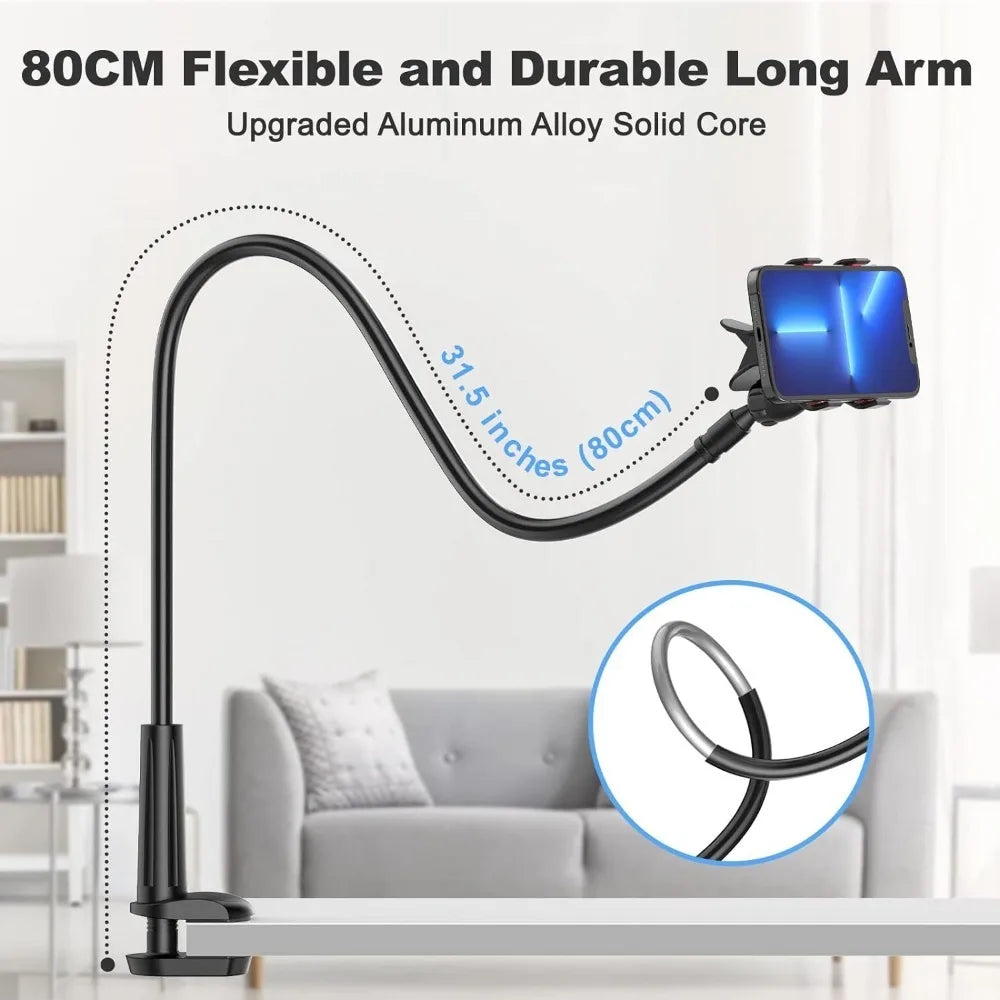 2024 Newest Gooseneck Phone Holder 80cm/31in Long Flexible Lazy Arm Clip, 360 Adjustable Overhead Phone Mount for  4-7" phone