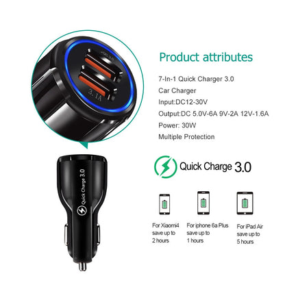 30W Car Charger Quick Charge Cigarette Lighter Adapter 2-Port USB A Fast Charging Phone Charger for iPhone Xiaomi Samsung Huawei