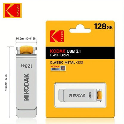 Kodak USB3.1 Metal Flash Drive 64GB 128GB 256GB High Speed Memory Stick Rotating USB Stick For PC Cars Car Key