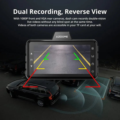 AZDOME Dash Cam M01 Pro 3“ IPS Screen ADAS Car DVR 1080P Auto Recorder 24H Parking G-sensor Support 150° FOV Dual-channel Record