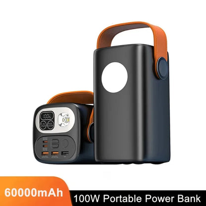 PD100W Portable Power Bank 60000mAh Two-way Fast Charging Power Station LED For Home Camping Emergency Mobile Charging Station