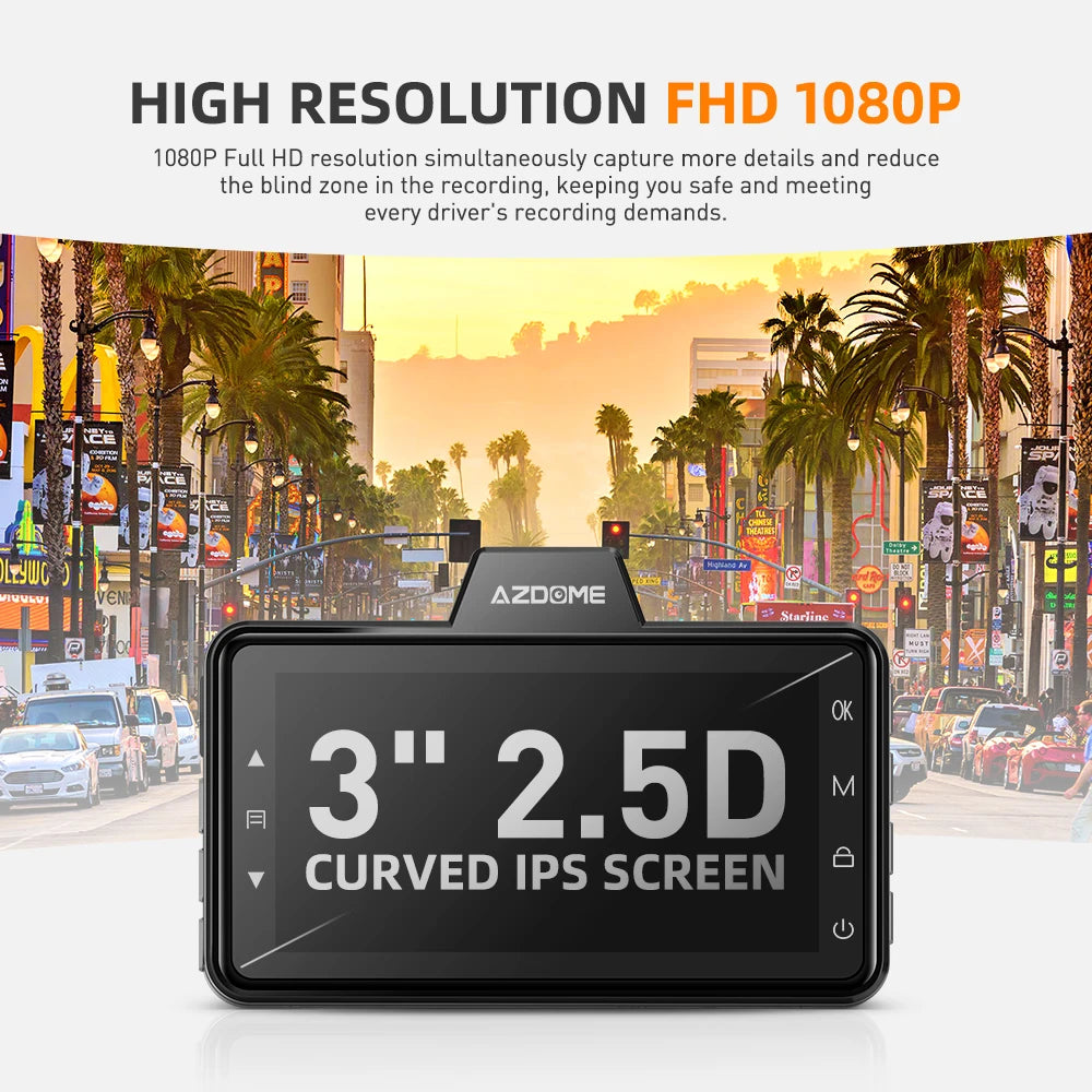 AZDOME Dash Cam M01 Pro 3“ IPS Screen ADAS Car DVR 1080P Auto Recorder 24H Parking G-sensor Support 150° FOV Dual-channel Record