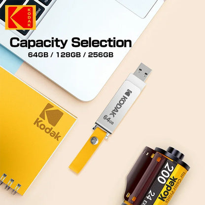 Kodak USB3.1 Metal Flash Drive 64GB 128GB 256GB High Speed Memory Stick Rotating USB Stick For PC Cars Car Key