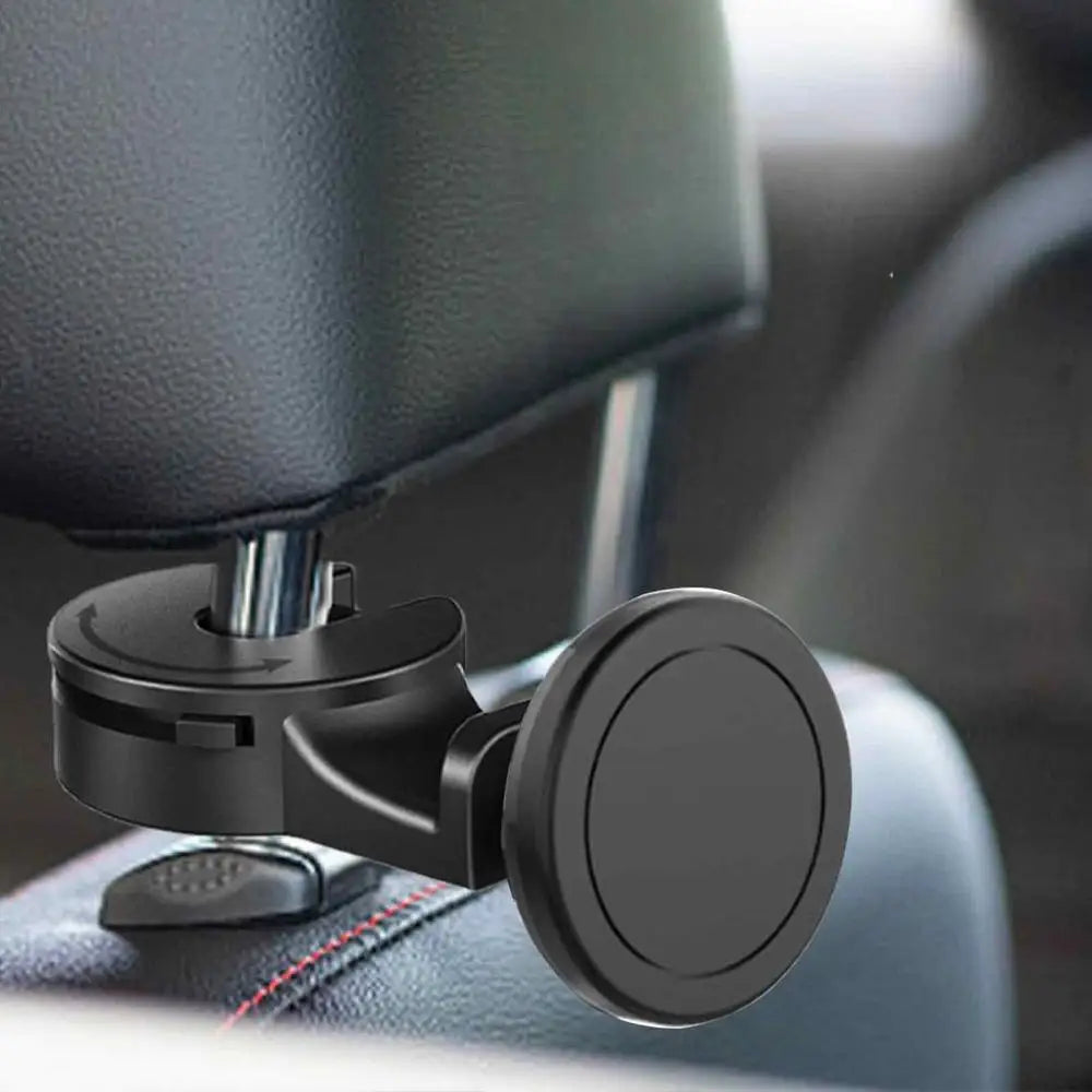 Car Headrest Hook With Magnetic Phone Holder 360 Degree Rotating Car Rear Seat Phone Bracket Purses Bag Hooks Vehicle Supplies