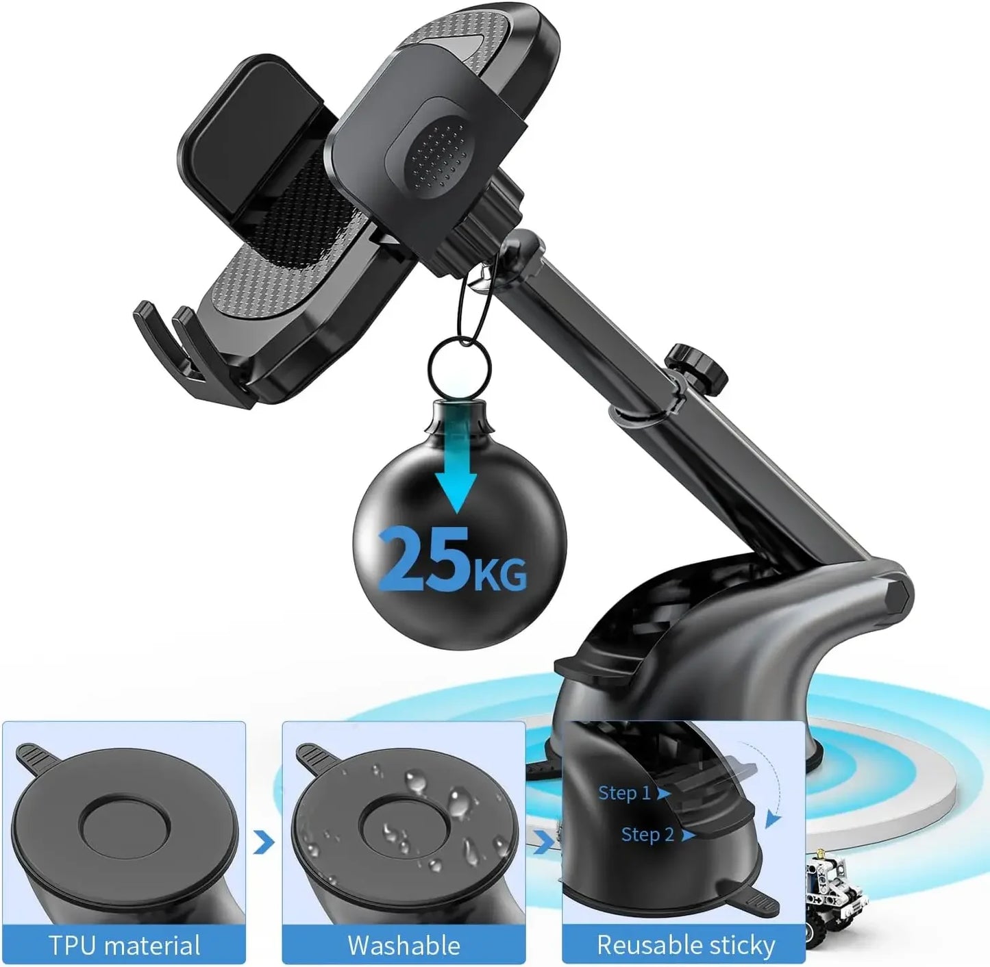 Car Phone Holder Universal Car Mount Dashboard & Windshield Suction Cup Phone Holder for iPhone Samsung, Google, All Smartphones