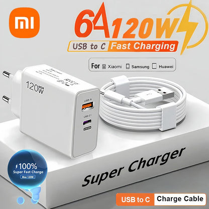 Xiaomi 120W Super Fast Charger USB Type C PD Cable Fast Charging Quick Charge 3.0 For iPhone Samsung Oneplus Pixel Cellphones