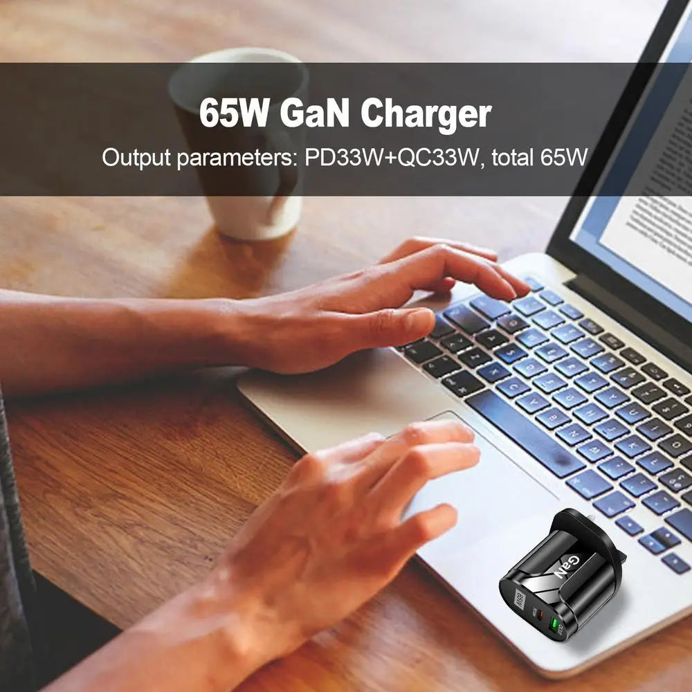 GaN Wall Charger 2-Port 65W USB Charging Station Hub GaN Block USB C & QC Adapter Power Adapter Fast Charging For Type C Devices