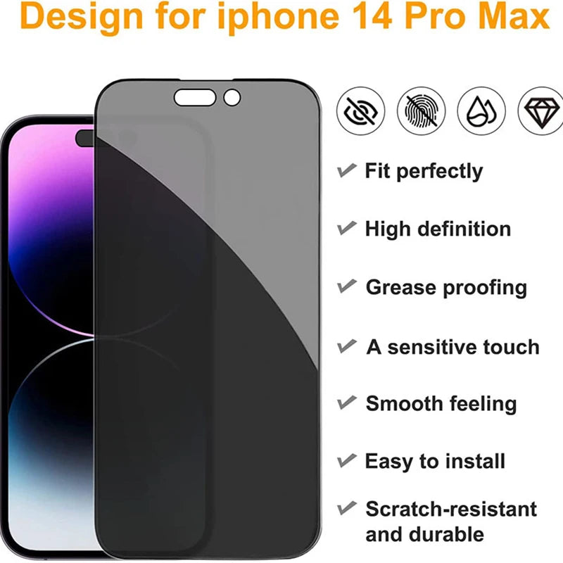 2PCS Privacy Tempered Glass Film for iPhone 16 15 Pro Max Lens Screen Protector for iPhone 14 13 12 11 Pro Max Plus Phone Glass