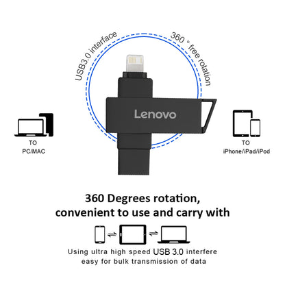 Lenovo Pen Drive 2TB 1TB USB Flash Drive For Iphone OTG Lightning USB 3.0 Metal 2-in-1 Pendrive High Speed Memory Stick 128GB