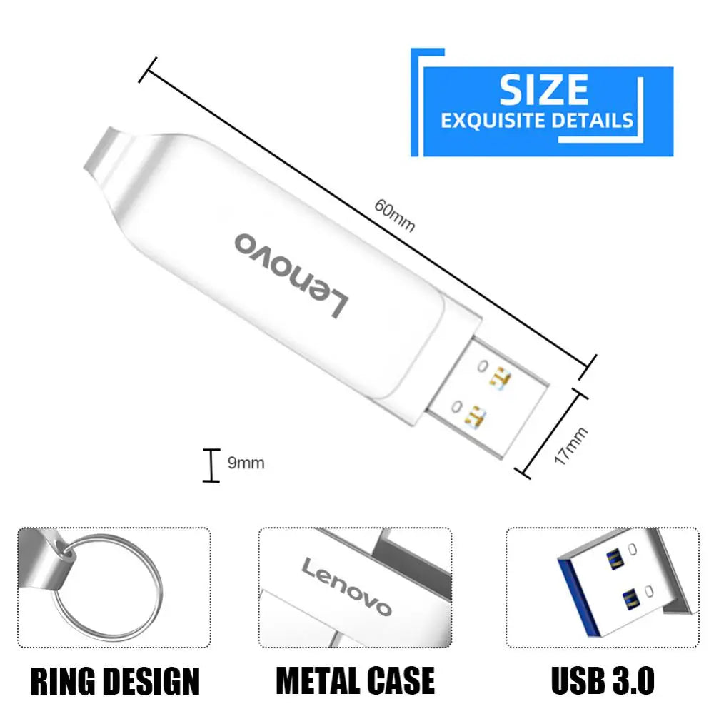 Lenovo 2TB USB 3.0 Flash Drive 2TB High-Speed Pen Drive 16TB 64TB Metal Waterproof Type-C PenDrive for Computer Storage Device