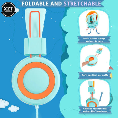 Kids Headphones 3.5mm Audio Jack Wired Earphone Foldable Stereo Headset With Mic for Girls Boys Gift Online Learning Earbuds