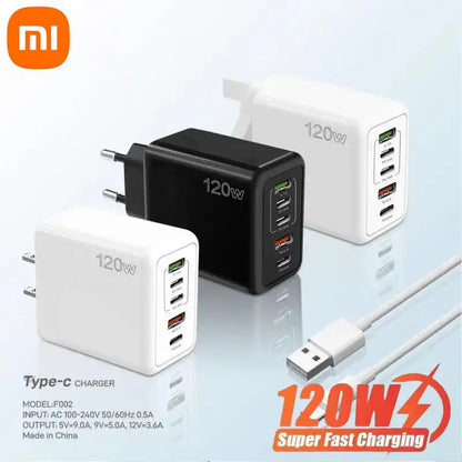 Xiaomi Supercharge USB Type C Cable QC3.0 120W PD Super fast Charger for Samsung iPhone Huawei Universal 5 Port Quick Charger