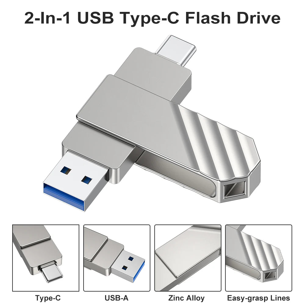 U600 USB 3.2 256GB Solid State Flash Drive Metal Type C USB Drive Up to 450MB/s Dual USB C Flash Drive Swivel Thumb Drive Pen