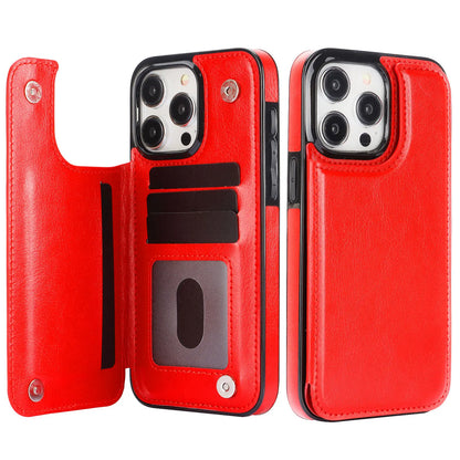 Double Buckle Leather Case for iPhone 15 Pro Max 15 Plus with Card Slots and Stand Function Drop Protection Cover