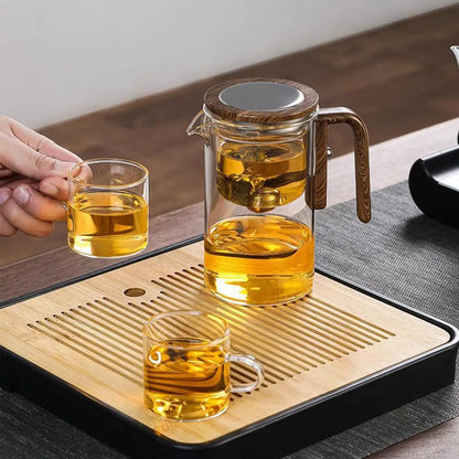 Water Separation Inner Container Teapot One Click Magnetic SwitchTea Separation Filtration Glass Tea Pot Wood Handle Tea